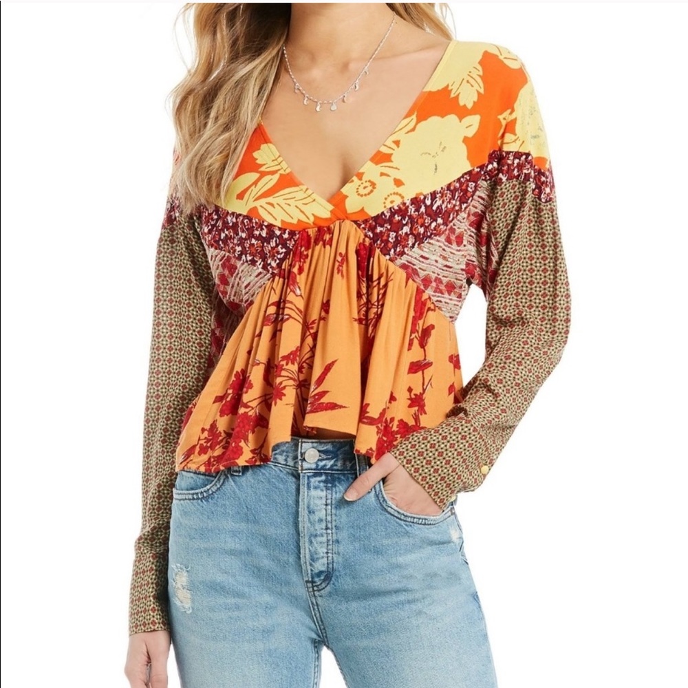 Free People Patchwork Print Float Top - image 1
